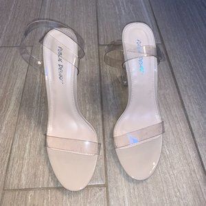 ALIA STRAPPY PERSPEX HIGH HEELS IN CLEAR NUDE